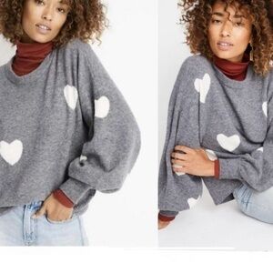 Madewell Alpaca Wool Heart Dot Balloon
Sleeve Pullover Sweater Medium Gray White